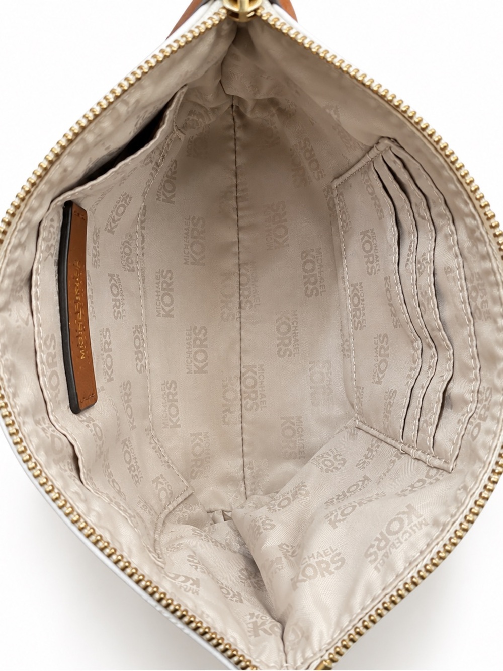 Michael Kors Leather Wristlet, Cream and Green Two Tone - Picture 3 of 7